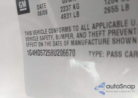 2008 Buick Lucerne Cxl from USA, damaged, VIN 1G4HD57258U206670